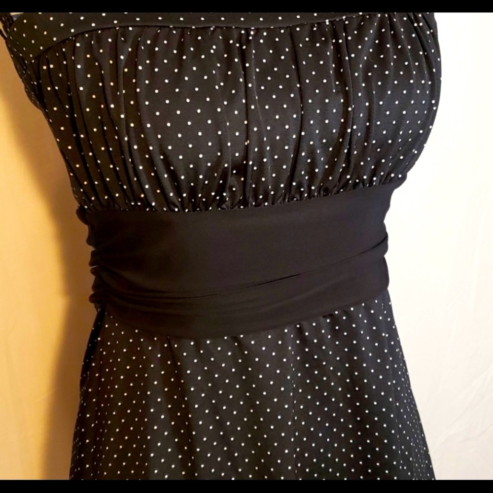 WHBM Black Strapless Top with White Dots